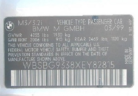 Табличка с VIN-кодом автомобиля