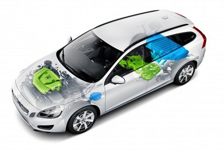 Расположение силовой установки Volvo V60 Plug-in Hybrid
